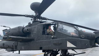 Cadet Bragg in the rear seat of an AH64D at 1-10 C Co.