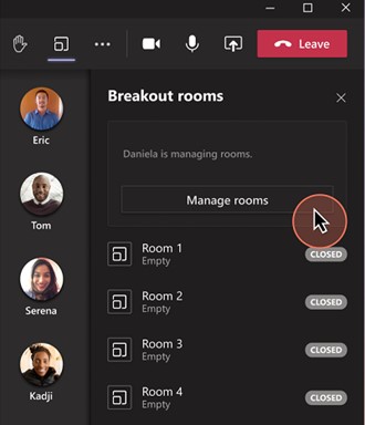 Image of the Breakout Room Management Panel in Teams