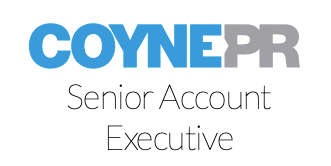 Logo for Coyne PR with the words &quot;Senior Account Executive&quot; listed below. 