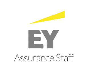 Ernst and Young logo of an &quot;EY&quot; with a yellow line above it with the words &quot;Assurance Staff&quot; located below. 
