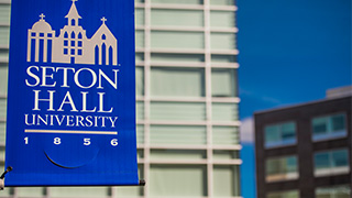 Seton Hall banner hanging from pole x320