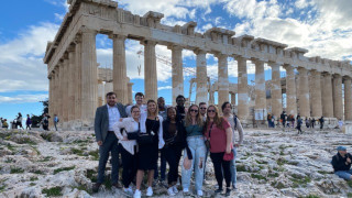A photo of students studying in Greece.