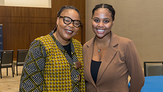 Leymah Gbowee with a diplomacy student.