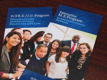 The School launches two new programs: a 3+3 combined B.S./J.D. program in partnership with Seton Hall Law and an Executive M.S. in International Affairs to meet the increased interest in international relations.