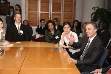 Tony Blair, former Prime-Minister of Great Britain and Northern Ireland speaking with students.
