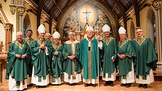 Cardinal Joseph W. Tobin, (center) joined by concelebrants at the Chapel of the Immaculate Conception